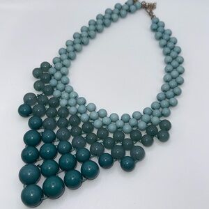 Vintage Two-Tone Teal Blue Beaded Bib-Style Necklace